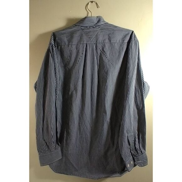 Tommy Hilfiger Size Large Striped Button Down Collared Shirt Blue And White Long - Picture 2 of 7